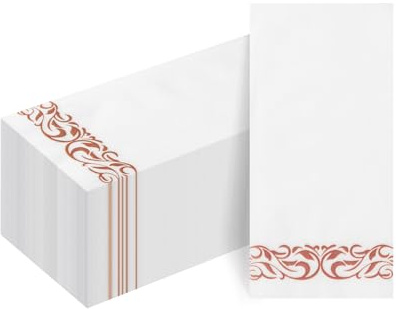 Goodluck 50 PCS Linen Feel Napkins | White and Rose Gold Napkin Disposable,Paper Napkins for Bathroom, Wedding, Party, Birthday, Dinners Events,42x30cm