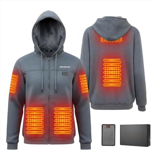 Brimekey Heating Hoodie for Men Women with Fleece Lining 20000 mAh Battery with 6 Heated Zones and 3 Temperature Settings