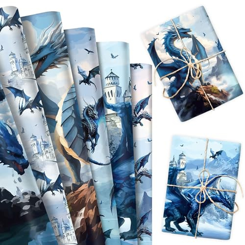 Blatt Drachen Fantasie Geschenkpapier Renaissance Schloss Geschenkpapier | 12 Blatt Drachen Fantasie Geschenkpapier Renaissance Schloss Geschenkpapier Wüsten DIY Bastelgeschenk für Geburtstagsfeier