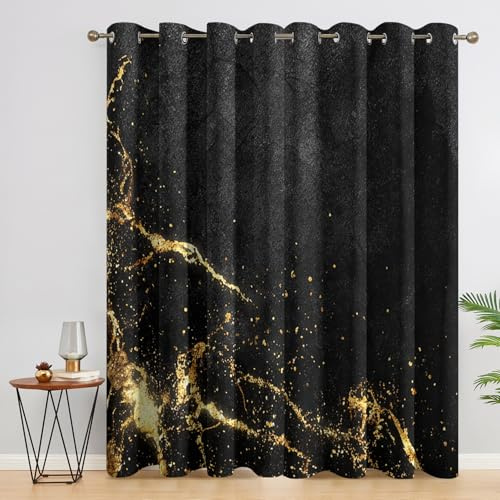 Generisch Schwarz Gold Marmor Vorhang Blickdicht 2er Set, H 166 x B 75, 95% Verdunklung, Abstrakt Vorhänge für Wohnzimmer Schlafzimmer Deko, Thermo Fenster Gardinen mit Ösen BVK111