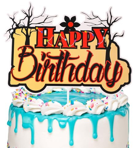 SAVITA Happy Birthday Cake Topper, 18x13cm/7.09x5.12in Horror Theme Birthday Cake Topper for Halloween and Themed Party Favors & Decoration Supplies