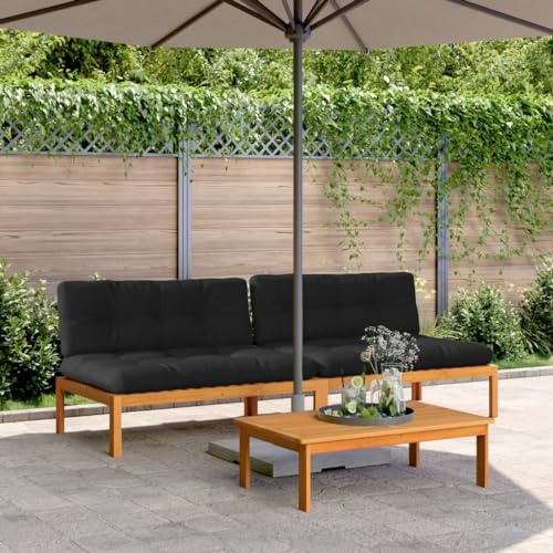 Ordellia Garten Paletten Mittelsofa 2er Set, Akazienholz Massiv, Langlebig, 120x92x69 cm, Wasserabweisende Kissen, Modulares Design für Outdoor