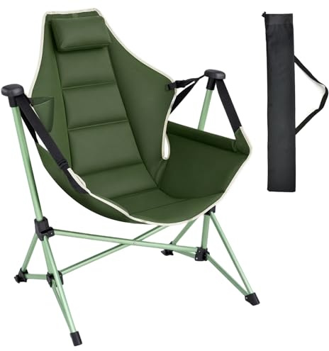 OKSTENCK Hammock Camping Chair with Adjustable Backrest, Heavy Duty Folding Swinging Chair Supports 180 KG, Portable for Camping, Travelling and Patio Green.