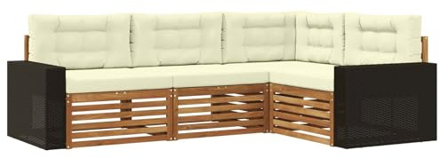 vidaXL Outdoor-Sofagarnitur 4 pcs Natur und Creme, Patio Lounge, modernes Outdoor-Sofa, wetterbeständige Eckbank, robuster Gartenmöbel, Bequeme Terrassenbestuhlung