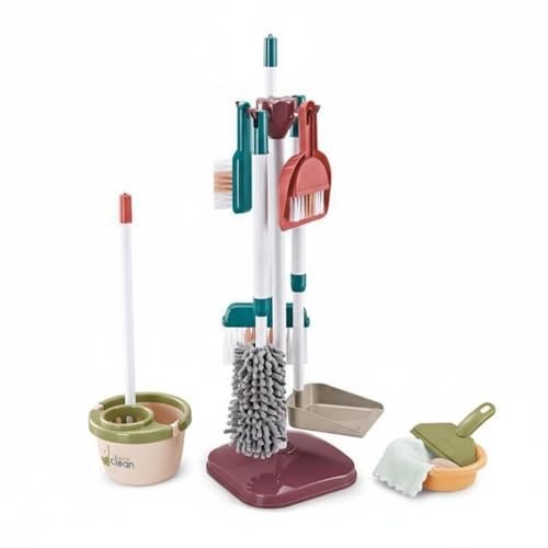 Fiocias Children Vacuum Cleaner Pretend Cleaning Kit Playset Broom Mop Dustpan Educational Realistic Tools with Storage Holder Suitable for Home Chore Training and Children Role Play , SET 667-59