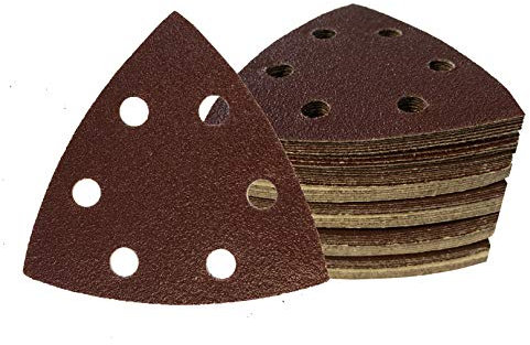 Delta-Schleifdreiecke │50 Stück │ 6-Loch │ 93 x 93 x 93 mm │ Korn 80│ für Deltaschleifer │ Schleifblätter │ dreieckige Schleifpads │ Schleifpapier │Klett-Schleifdreiecke│