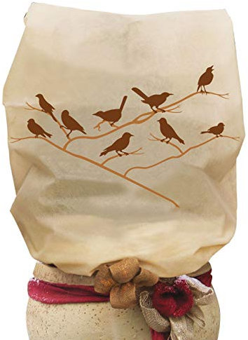 AFP Winterschutz Vlieshaube Vögel beige, 120 x 180cm, 50g/qm - XL-Kübelpflanzensack Gartenvlies atmungsaktiv Olive, Palmen/Frostschutz Pflanzen/Kordel & Reißverschluss / 2 Jutesäckchen gratis