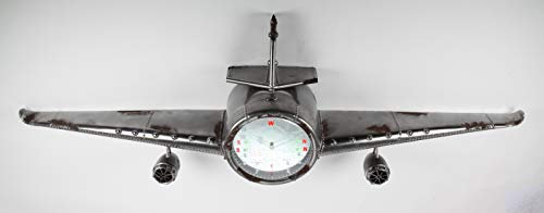 point home Design-Wanduhr Flugzeug aus Metall, Retro, Silber, 59cm