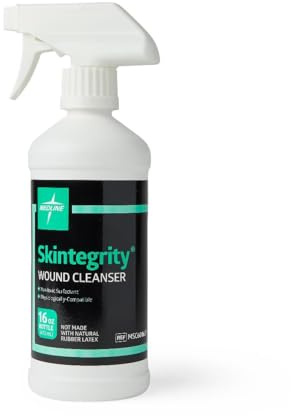 Medline Skintegrity Wound Cleanser (pack of 1), 16 ounce Spray Bottle, for wound cleaning, debridement, removing protein, pressure injuries, infected wounds, spray can be adjusted from mist to stream