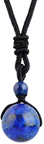 KYEYGWO Handgefertigt Natürlicher Edelstein Ball Einstellbar Segen Anhänger Halsketten für Damen und Herren - Lapislazuli