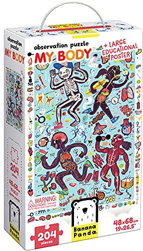 Banana Panda - My Body Observation Puzzle - 204-teiliges Bodenpuzzle mit großem Lernposter - für Kinder ab 7 Jahren und älter