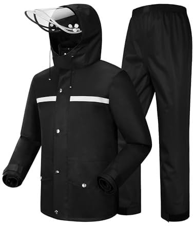 Coutyuyi Men's Rain Suit Waterproof Jacket & Trouser Suit Raincoat Unisex Rain Jacket Outdoor Anti-Storm Hooded Rainwear (M, black)