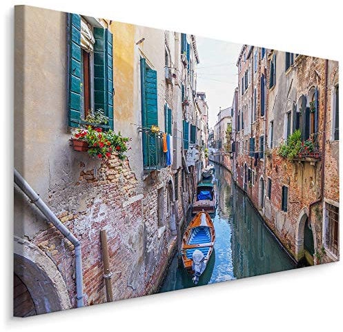 Muralo Leinwandbilder 40x30 Venedig Stadt Kanal Leinwand Wandbild Kunstdruck Wasser Gasse Boote Gondeln Schlafzimmer Wohnzimmer Wanddekoration Design XXL 408 Br. 40 cm x Hö. 30 cm