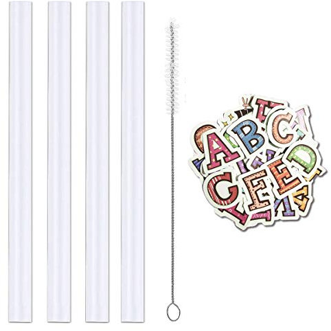 Miracredo 4 PCS Reusable Straws for CamelBak Eddyy 14oz Double-wall Plastic Water Bottles, 5.4'' Hard Thick Plastic Straws for Camelback, Included Straw Cleaner Brush and Stickers