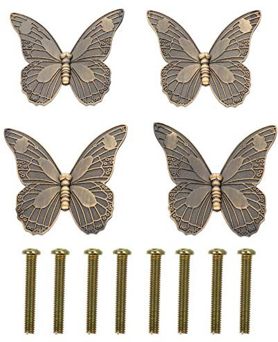 Angoily Möbelknopf Antike Vintage Schmetterling Ersatz Türgriff Schrankknöpfe Schubladenknöpfe Möbelgriff für Kommode Kleiderschrank Küche Badzimmer Büro Schublade 4 Stück Bronze
