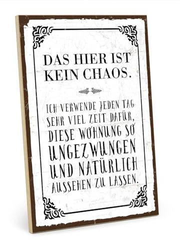 TypeStoff Holzschild mit Spruch – Chaos – im Vintage-Look mit Zitat als Geschenk und Dekoration zum Thema Ordnung, Putze und Aufräumen - HS-00179