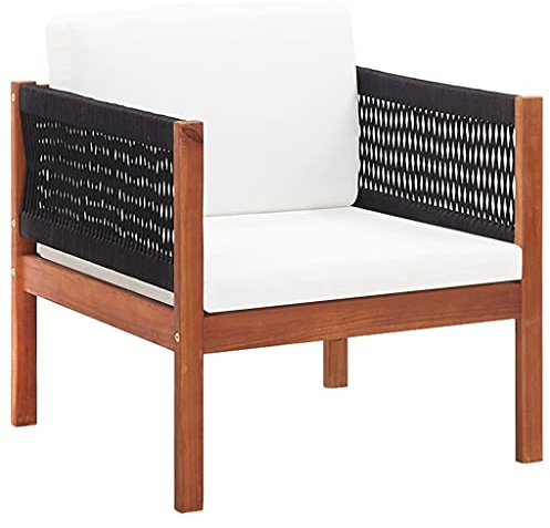 TEWTX7 Holz-Gartenstühlen mit Sitzpolster und Rückenkissen für Terrasse, und Wohnzimmer, Gartensessel, Holzstuhl, Terrassenstuhl mit Unverwechselbarem Seildesign, Akazie Massivholz, 65 x 65 x 60 cm