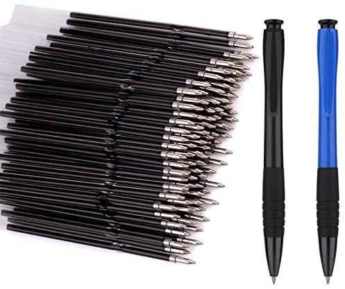 Kugelschreiberminen, 100 Stück Schwarz und Blau Kugelschreiber Mine Ersatzminen mit 2 Kugelschreiber, 0.7mm Standard Minen Nachfüllmine für Kugelschreiber