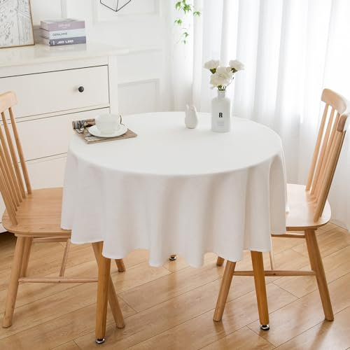 Simurq Tischdecke Abwaschbar - Wasserabweisend | Tischdecke Rund 160 Leinenoptik-Lotuseffekt | Pflegeleicht & fleckenabweisend Tischdecken | Tischdecke Weiß -Tischtuch Table Cloth (Weiß, 160 Rund)