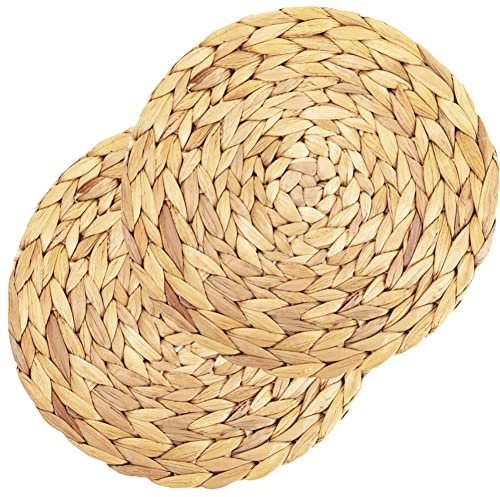 SCF2017 Round Woven 18cm Water Hyacinth Placemats Heat Resistant Non-Slip Small Table Mats, Set of 2