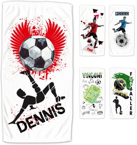 GRAZDesig Fußball Handtuch mit Namen personalisiert 70x140cm Badetuch für Jungen Strand-Tuch für Kicker