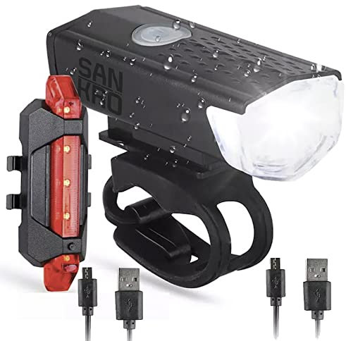 SANKRO Luce bicicletta anteriore e posteriore - Ricaricabile USB - 300 lumen -3 modalità- IPX6 impermeabile