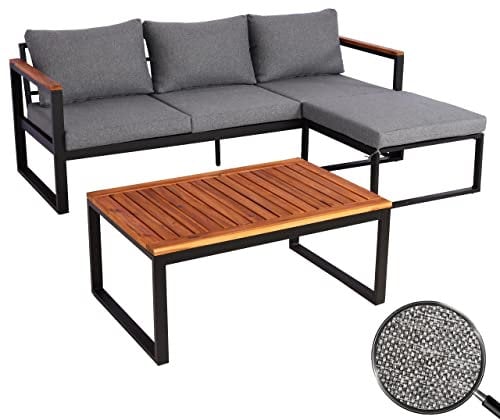 Mendler Garten-Garnitur HWC-L26b, Gartenlounge Sitzgruppe Lounge-Set Sofa, Aluminium Akazie Holz MVG-Zertifiziert - dunkelgrau