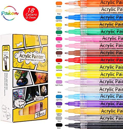 18 Colors 0.7mm Paint Marker Pens, Color Permanent Oil Based Paint Markers Paint Pen for Metal, Rock Painting, Wood, Fabric, Plastic, Canvas, Mugs