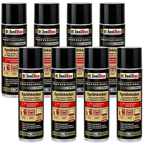Isolbau Sprühkleber 8 x 500 ml - Extra starker Kleber für Heimwerk & Industrie - Klebe-Spray für Schaumstoff, Holz, Stoff, Leder, Filz uvm