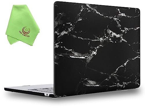 UESWILL Case Compatible with MacBook Air (15 inch, M2/M3/M4, 2023/2024/2025) Model A2941 A3114 A3241 with Touch ID, Marble Pattern Hard Shell Cover + Microfiber Cloth, Black/White