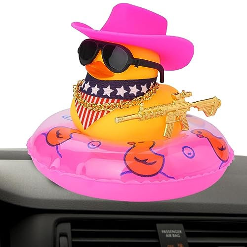 Huasean Auto-Gummi-Enten-Dekoration, Auto-gelbe Gummi-Enten-Dekoration, Armaturenbrett Mit Sonnenhüten, Schwimmringen, Sonnenbrillen, Schal, Quietscheenten Für Auto-Büro-Schlafzimmer-Dekoration