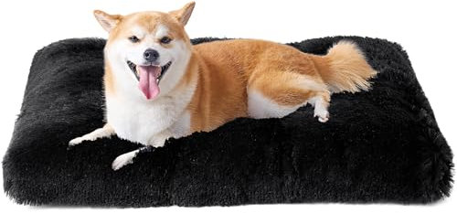 EHEYCIGA Flauschig Hundebett Kleine Hunde, Hundekissen Mittelgroße Hunde Waschbar, Kuschelig rutschfest Hundematte mit Langem Plüsch, Schwarz, 75x50cm
