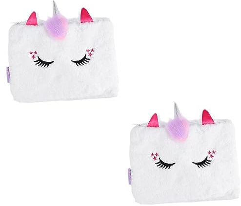Operitacx 2 Stk Einhorn-Brieftasche federmäppchen Fell-Einhorn-Mäppchen Studentenversorgung Make-up-Tasche Stifttasche Plüsch-Brieftasche Karikatur Aufbewahrungstasche Mädchen Polyester Weiß