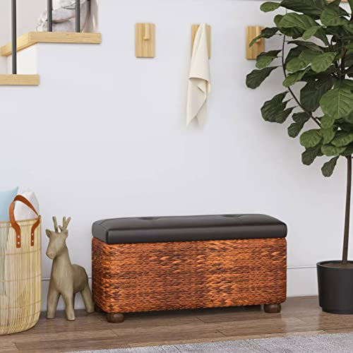 ZEYUAN Bank mit Stauraum und Braunem Kissen 69 cm Rohrkolben, Sitzbank Esszimmer, Küchenbank, Bank Esszimmer, Hockerbank, Pflanzenbank, Betthocker, Sitzecke Küche