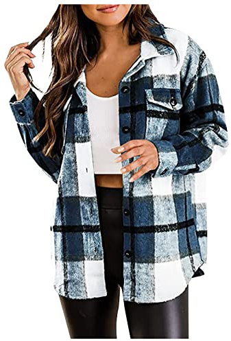 Longues Blouse Veste Femme Mi Saison Chemise A Carreaux Femme Veste De Chemise À Carreaux pour Dames Surchemise Femme Carreaux Doudoune Longue Femme Chemisier À Carreaux Chemise Femme Chemise