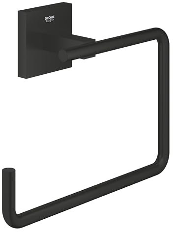 GROHE Start Cube, Handtuchring ohne Bohren (Handtuchhalter eckig, zum Kleben oder Bohren, inkl. Schrauben & Dübel, ohne Kleber, 5kg belastbar, verdeckte Befestigung), eckig, schwarz, 409752430