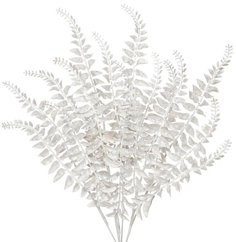 Oairse 68 cm, set di 4 piante artificiali, rami di Natale, decorazioni natalizie, foglie per albero di Natale, Capodanno, felce artificiale, decorazione per tavoli da pranzo, colore bianco