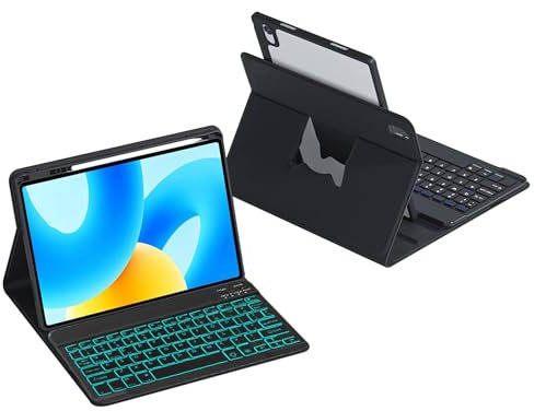 HLTOOP Tastatur Hülle für Xiaomi Pad 6/6 Pro 11 Zoll, Um 360° Drehbare Magnetische Hülle Mit 7-Farbiger Tastatur Mit Hintergrundbeleuchtung,Schwarz