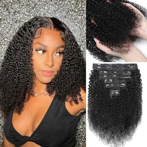 YDDM Kinky Curly Clip In Hair Extensions 22 Zoll 120g 8pcs 20Clips Brasilianisches Echthaar Natürliches Schwarz Double Weft für Schwarze Frauen