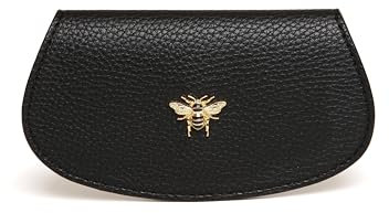 Alice Wheeler Bumble Bee Glasses Case – Vegan Leather Exterior, Velvet Interior – Protective Eyewear Holder – 13.5 x 7.5 cm – Black