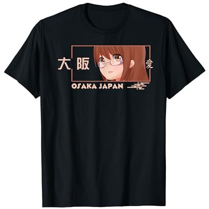 Japanische ästhetische Brille Mädchen Osaka Love Kanji Anime Augen T-Shirt