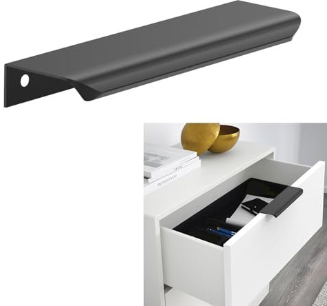 Amerdeco 10 Stück Versteckter Schrankgriffe 128mm Lochabstand Unsichtbare Möbelgriffe Schwarz Küchengriffe Aluminium Schubladengriff Versteckter Griffe für Kleiderschrank Tür Schubladen