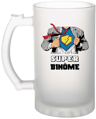 Planetee Chope de bière Super Binôme | Verre à bière Pinte Métier Collègue Cadeau Travail Boulot Départ Retraite