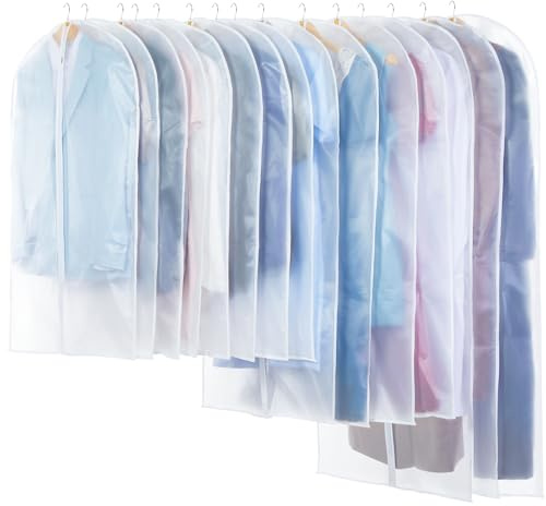 Carbrea 15 Stück Transparente Kleidersack Anzug - Leichte Kleiderschutzhülle mit Reißverschluss Kleidersäcke Mottensicher Wasserdicht Staubdicht Anzugtasche für Kleider Hemden - 60 x 100/120/140cm