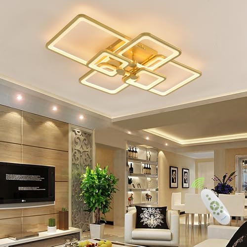 SITAFU LED Deckenleuchte Gold Modern Led Deckenlampe Wohnzimmer L80cm Wohnzimmerlampe Deckenleuchte Led mit Fernbedienung, Schlafzimmerlampe, Deckenbeleuchtung Wohnzimmer Schlafzimmer Büro