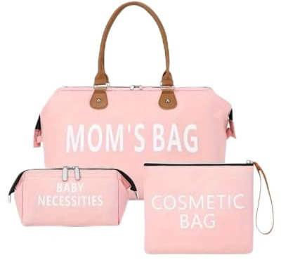 Moms Bag, Wickeltasche, Reisetasche 3er Set (Rosa)
