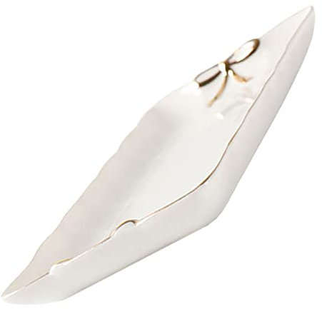 LIFKOME Plateau Céramique Blanche Décorative à Bordure Dorée Plateau Service Pour Bijoux Et Desserts Assiette Multifonction Pour Rangement Et Présentation