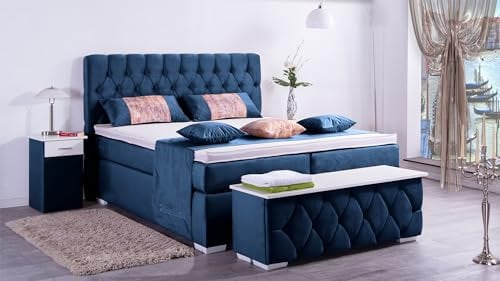 Boxspringbett Jana 240x220, VS-Royalblau, 7-Zohnen Taschenfederkernmatratze, Ergoflex - Inklusive Aufbau - Deutscher Hersteller