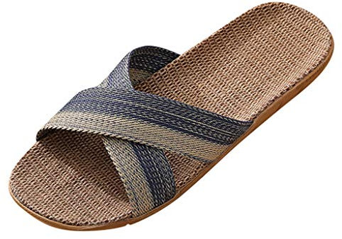 Pantofole unisex estive – Sandali piatti per coppia d'amore, boho scarpe da spiaggia bicolore estive con cinturino a croce in paglia, Z04blu marino, 42/43