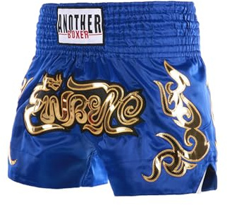 Xnihocha Muay Thailändsk boxning shorts pojkar MMA träning kort metallisk satin kickboxningsbyxor för sport och fitness, blå, 122-158